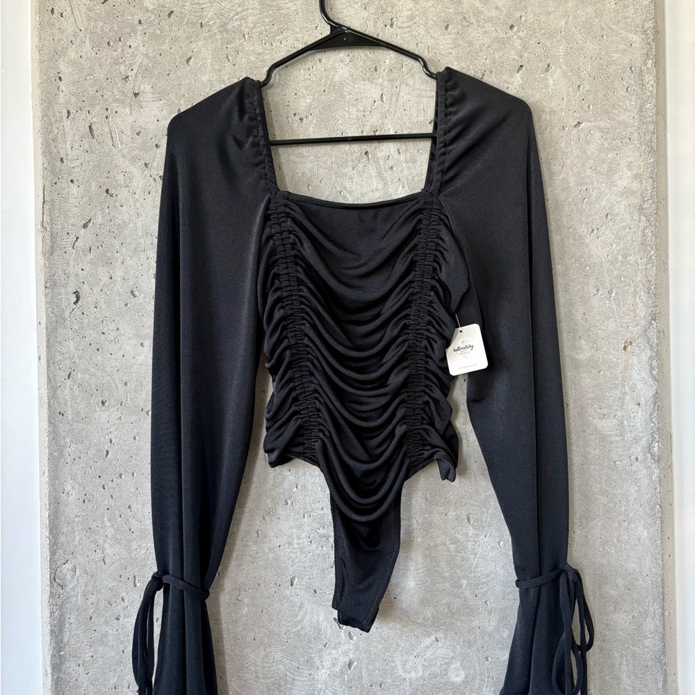 NWT Free People Black Ruched Bodysuit